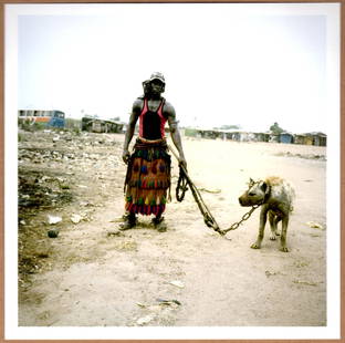 SIGNED - PIETER HUGO - YOUNG MAN & HYENA, NIGERIA, 2007 (FROM THE SERIES THE HYENA AND OTHER MEN) -: Description: 6"x 6" limited edition Fuji Crystal Archival Matte paper print. Image size is 5.5" on the longest side and the paper size is 6" x 6". The Print is SIGNED by Pieter Hugo on the verso.Condi