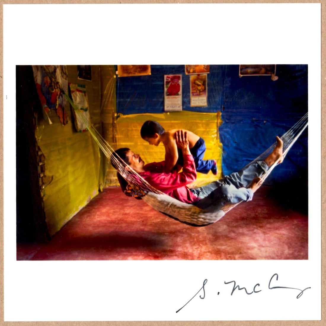 SIGNED - STEVE MCCURRY - FATHER & SON IN A HAMMOCK - LTD 6" x 6" MAGNUM ARCHIVAL PRINT. (1 of 2)
