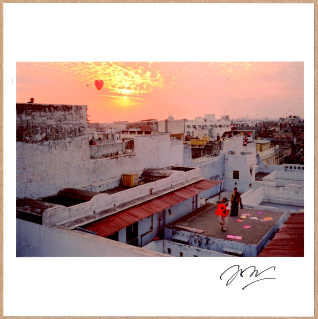 SIGNED - STUART FRANKLIN - HEART FLOATING ABOVE JAIPUR, KITE FESTIVAL, INDIA, 2000 - LTD 6" x 6" (1 of 2)