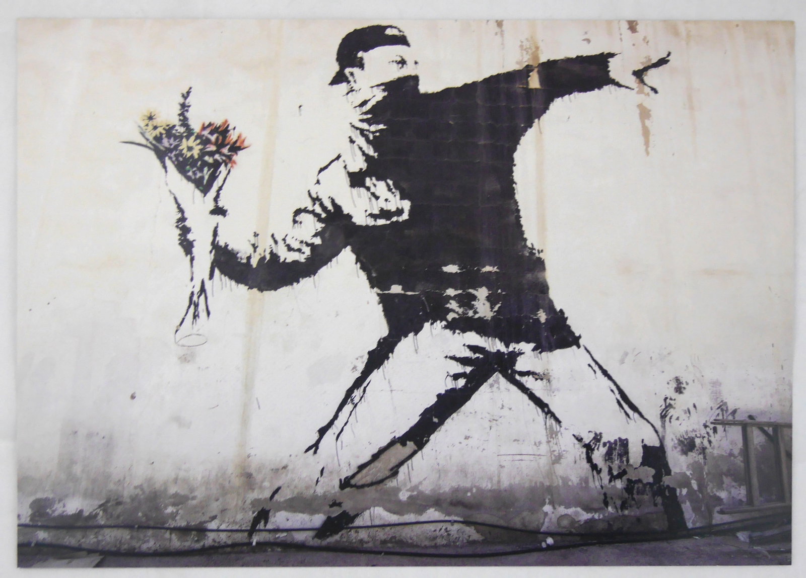 Banksy; Portfolio. 8 High-Quality Art Prints [2015 GIFTED STATIONARY PORTFOLIO]: The Gifted Stationary Co. Ltd., 2015. Hardcover: half cloth portfolio with pictorial covers and red ribbon closure ties. Folio 16 X 11 inches (41 x 28,3 cm.) with 8 prints based on photographs of actu