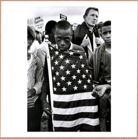 SIGNED BRUCE DAVIDSON AMERICAN FLAG, CIVIL RIGHTS MARCH SELMA TO MONTGOMERY ALABAMA, 1965 PHOTOGRAPH