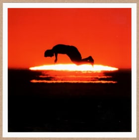 SIGNED - TRENT PARKE MAN JUMPING OFF A JETTY, AUSTRALIA 2024 LTD 6" x 6" PHOTOGRAPH