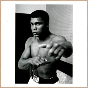 SIGNED - THOMAS HOEPKER - MUHAMMAD ALI, PUNCHING WITH HIS LEFT FIST, LONDON, ENGLAND 1966 PHOTOGRAPH