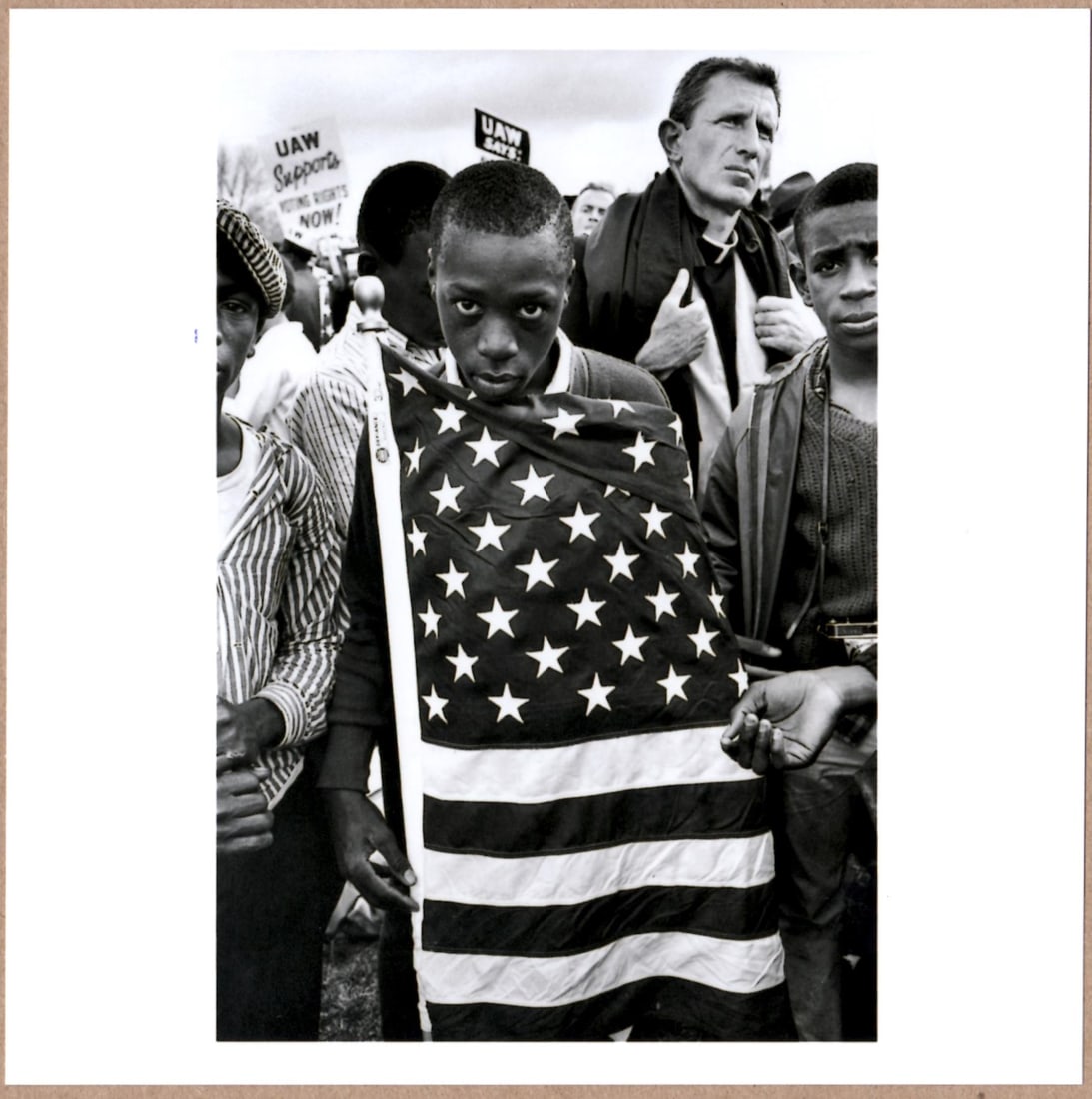 SIGNED BRUCE DAVIDSON CIVIL RIGHTS MARCH FROM SELMA TO MONTGOMERY ALABAMA, 1965 6" x 6" MAGNUM PRINT: Description: 6"x 6" limited edition Fuji Crystal Archival Matte paper print. Image size is 5.5" on the longest side and the paper size is 6" x 6". The Print is SIGNED by Bruce Davidson on the verso.Co