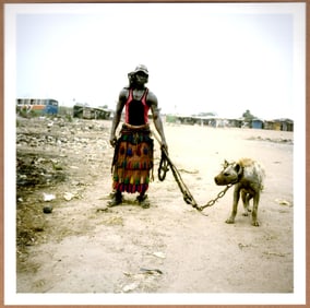 SIGNED - PIETER HUGO - YOUNG MAN & HYENA, NIGERIA, 2007 (HYENA AND OTHER MEN) - LTD 6" x 6" PHOTO