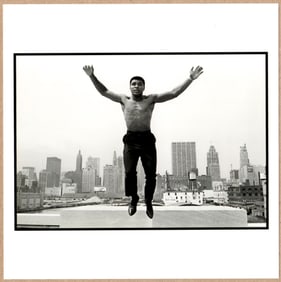 SIGNED - THOMAS HOEPKER - MUHAMMAD ALI ON A BRIDGE ABOVE CHICAGO RIVER, 1966 - LTD 6" x 6" PHOTO