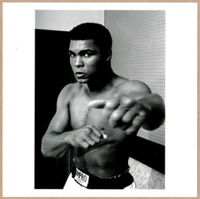 SIGNED - THOMAS HOEPKER - MUHAMMAD ALI, PUNCHING W/ LEFT FIST, LONDON ENGLAND 1966 LTD 6" x 6" PHOTO