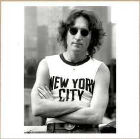 SIGNED - BOB GRUEN - JOHN LENNON, NEW YORK CITY T-SHIRT NYC 1974 6" x 6"  PHOTOGRAPH