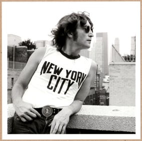 SIGNED - BOB GRUEN - JOHN LENNON, FACING LEFT IN HIS NEW YORK CITY T-SHIRT, 1974 LTD 6" x 6" PHOTO