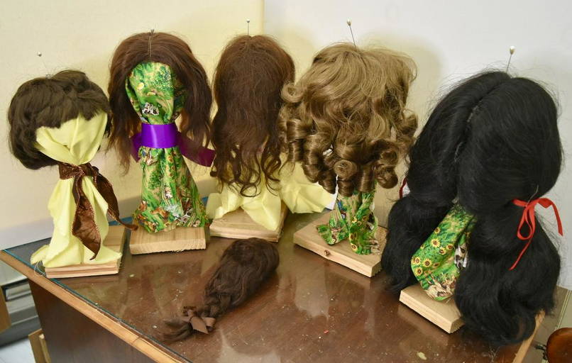 Wig Group Of 6 Human Hair And Vintage Synthetic Wigs