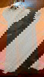 Dress and Slip with embroidery and Tucks: Dress is 9.5 Inch across the shoulders, and 24.5 Inch shoulder to hem.