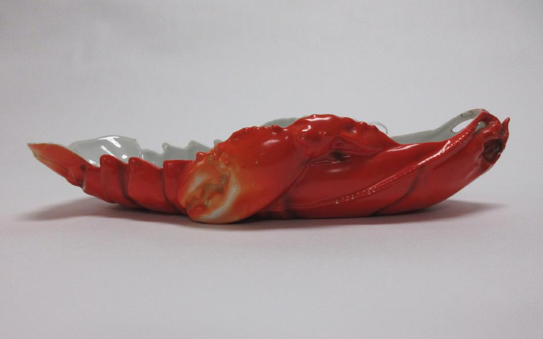 Royal Bayreuth Lobster Celery Dish Figural Antique: 12" l x 5"w x 2.5"h, blue mark, no chips or cracks, a few specks of missing color here and there