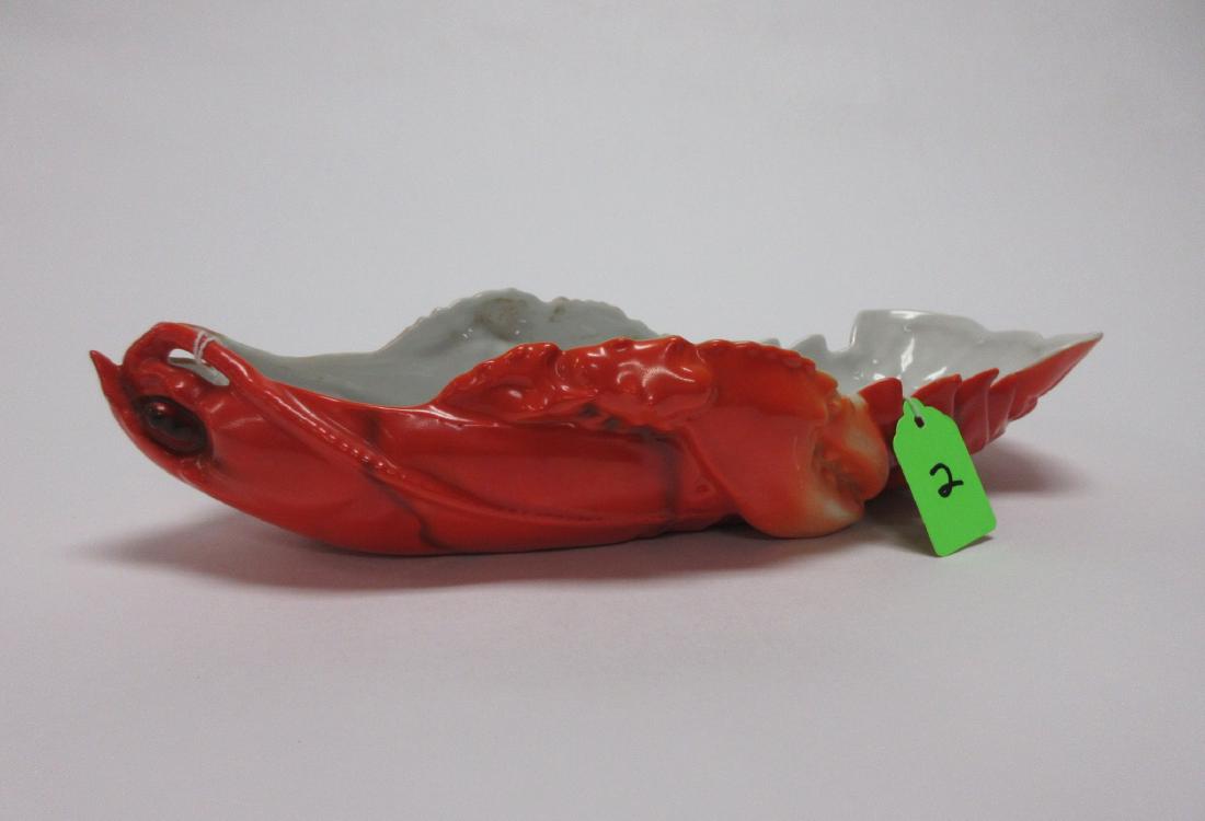 Royal Bayreuth Lobster Celery Dish Figural Antique: 12" l x 5"w x 2.5"h, blue mark, no chips or cracks, a few specks of missing color here and there