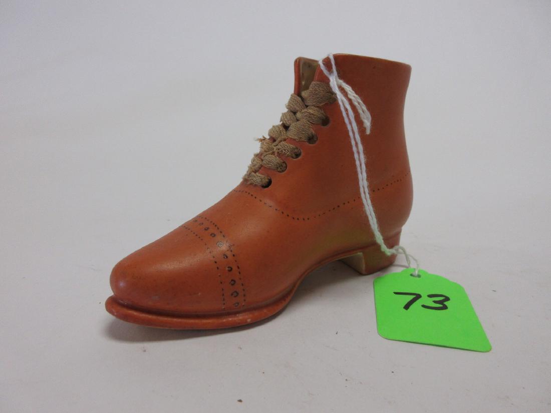 Royal Bayreuth Man's Boot Lace Up Shoe: 3"h x 4 1/2"w x 1 1/2"d, with worn laces, unmarked, no chips or cracks
