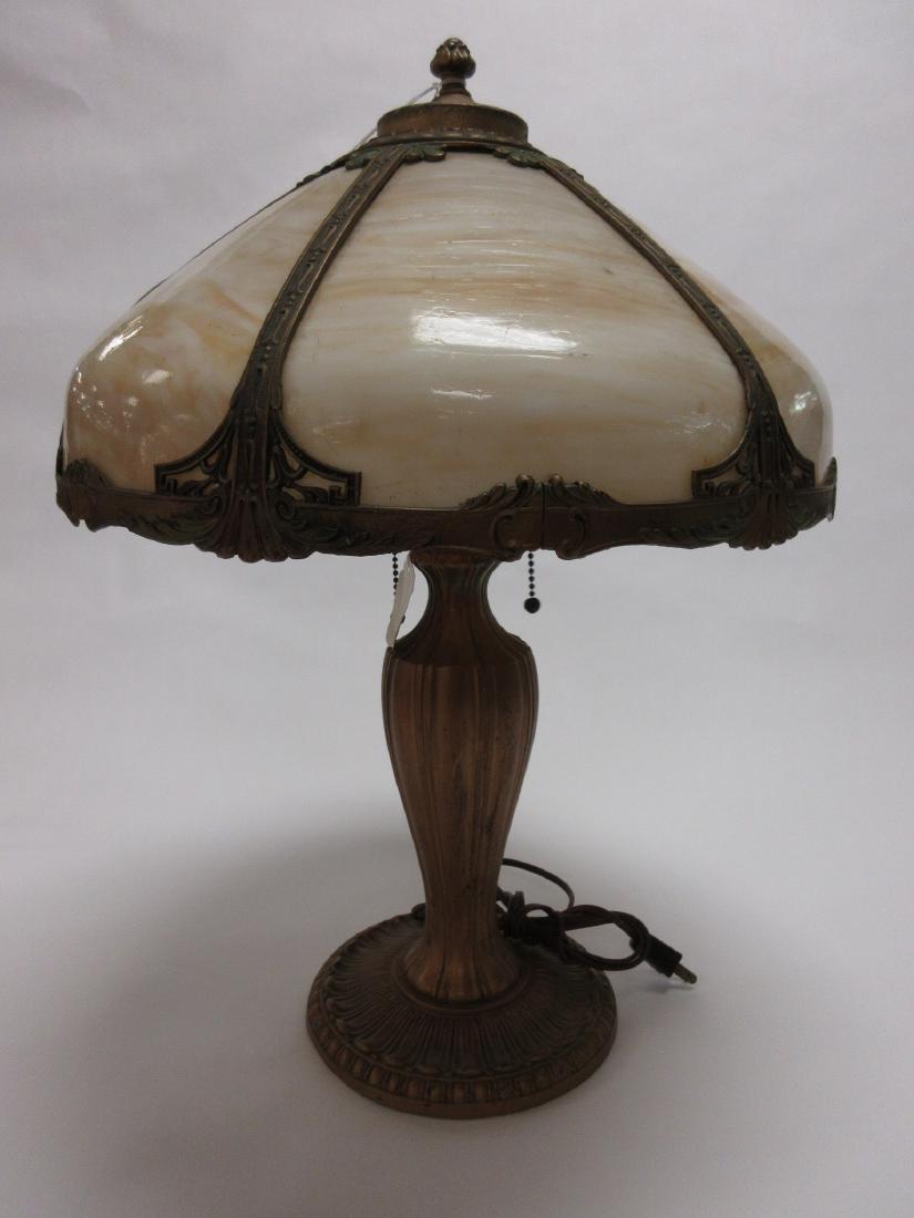 Antique Slag Glass Shade Table Lamp Art Art Deco Style Slag Glass And Beaded