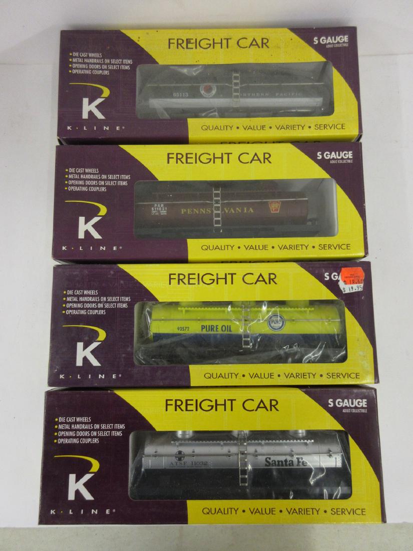 K-LINE S GAUGE 4PC TANKS NP, PURE OIL, PRR, ATSF (1 of 2)