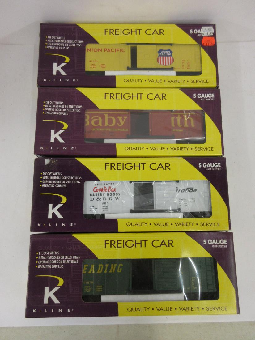 K-LINE 4PC S GAUGE BOXCARS UP, BABY RUTH, D&RGW, RDG (1 of 2)