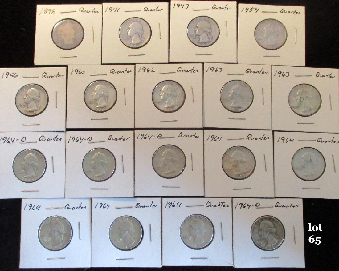 18PC Silver Quarters Assorted 1898-1964 (1 of 7)