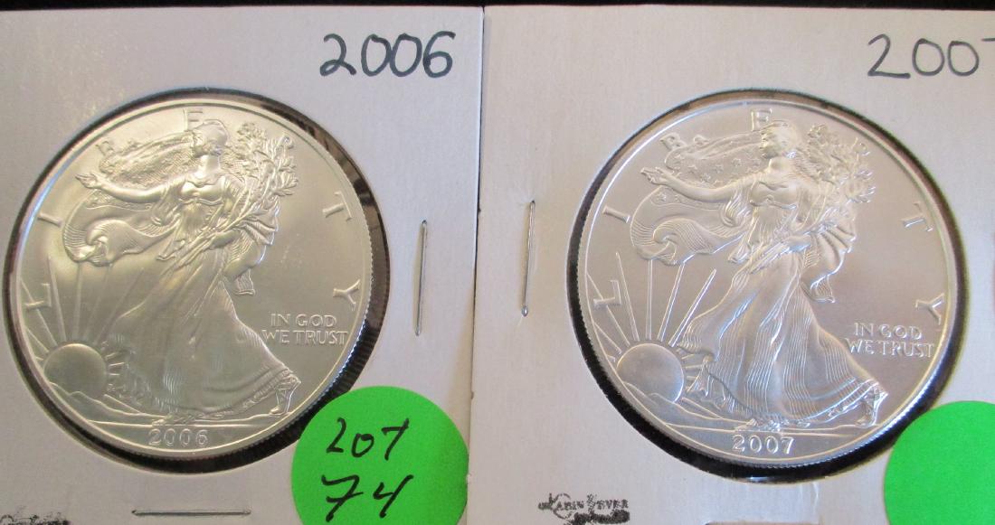 2PC Silver Eagles 1oz Silver 2006, 2007 (1 of 2)