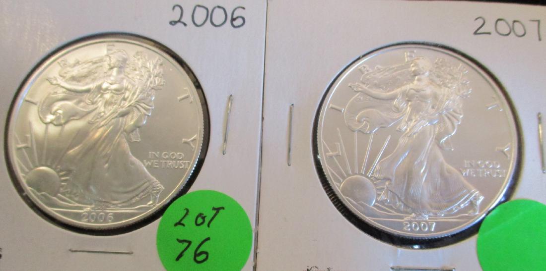 2PC Silver Eagles 1oz Silver 2006, 2007 (1 of 2)