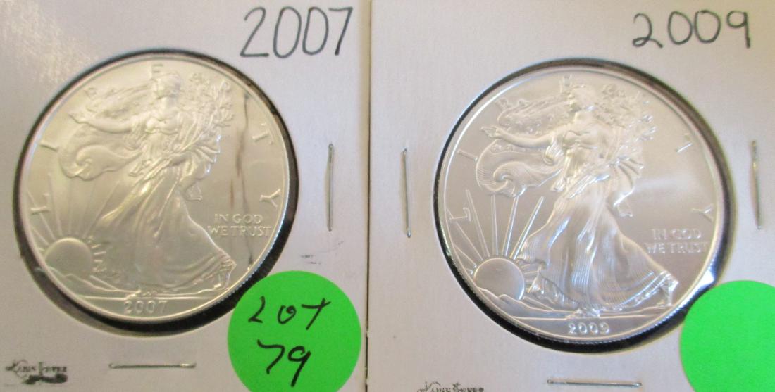 2PC Silver Eagles 1oz Silver 2007, 2009 (1 of 2)