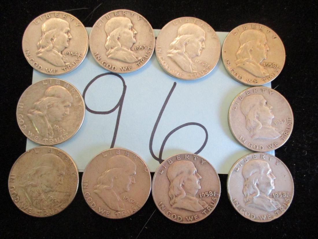 10PC Mixed Dates Franklin Half Dollars (1 of 2)
