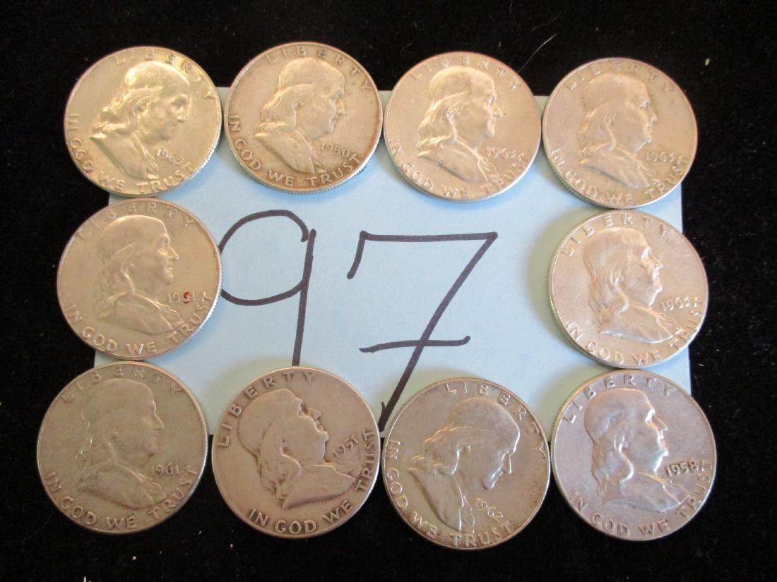 10PC Mixed Dates Franklin Half Dollars (1 of 2)