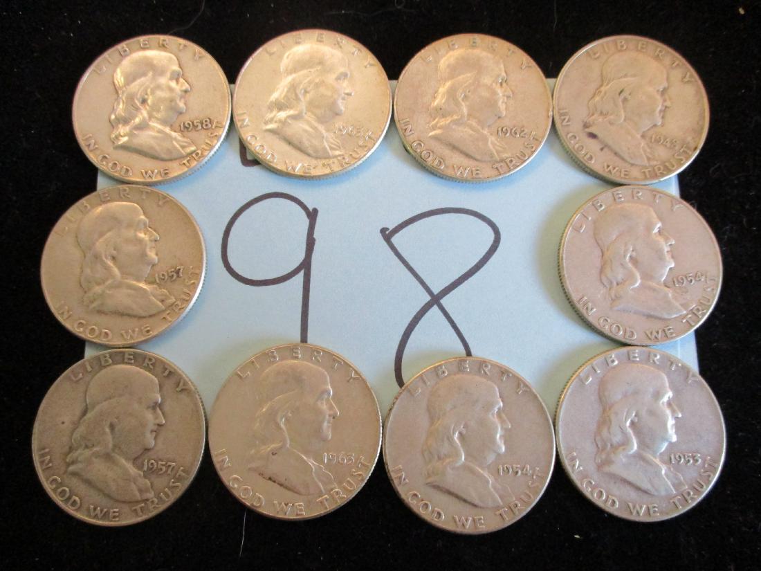 10PC Mixed Dates Franklin Half Dollars (1 of 2)
