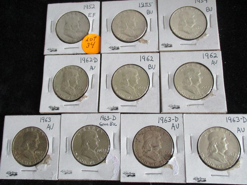 10PC Franklin Silver Half Dollars 1952-1963 (1 of 7)