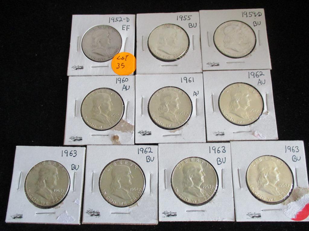 10PC Franklin Silver Half Dollars 1952-1963 (1 of 7)