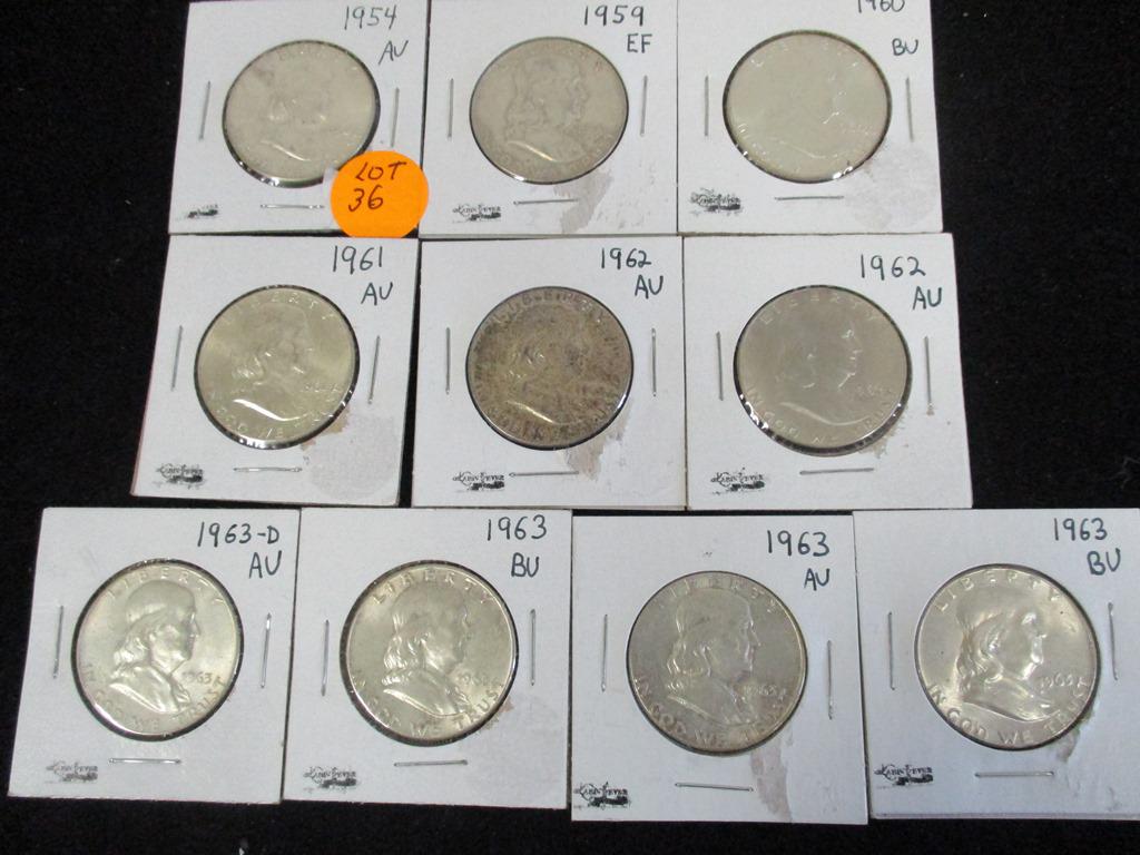 10PC Franklin Silver Half Dollars 1952-1963 (1 of 7)