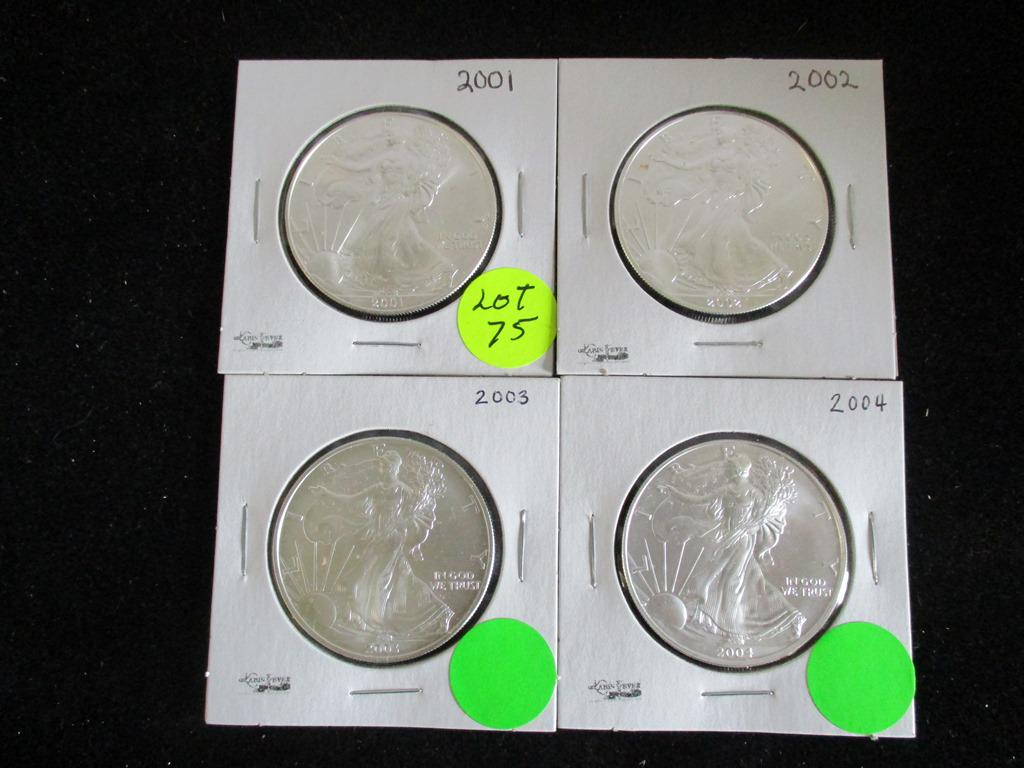 4PC Silver Eagles 1oz 2001-2004 (1 of 6)