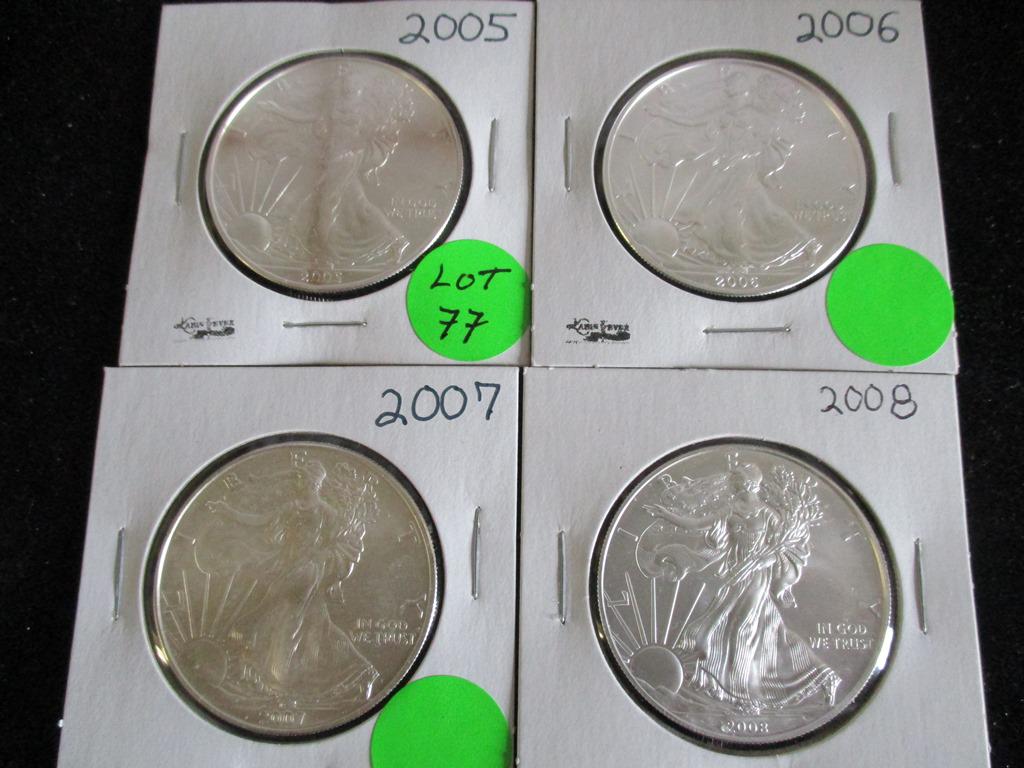 4PC Silver Eagles 1oz 2005-2008 (1 of 6)