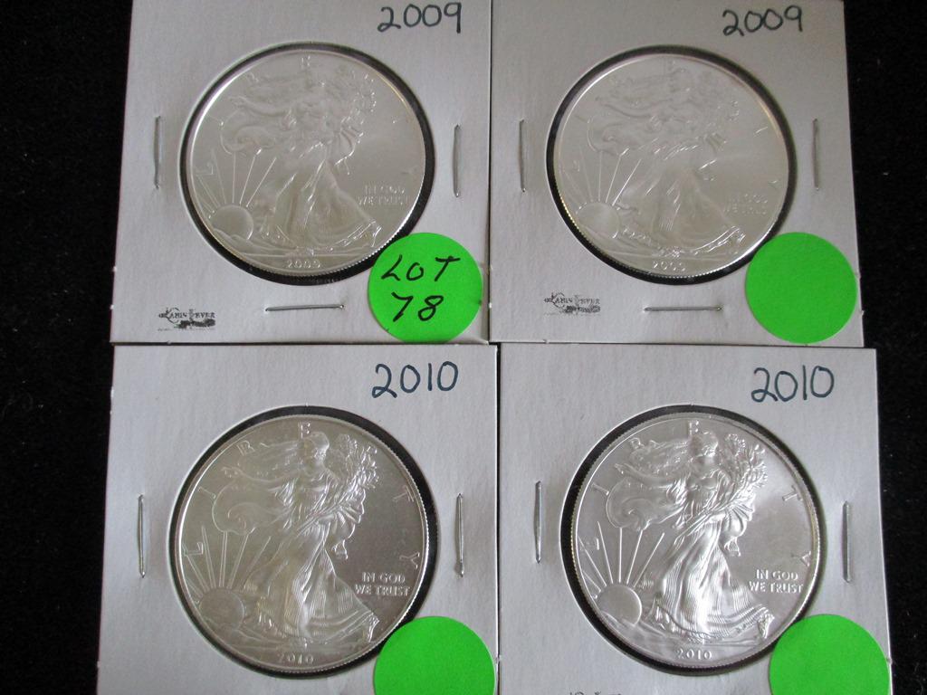 4PC Silver Eagles 1oz 2009, 2010 (1 of 6)