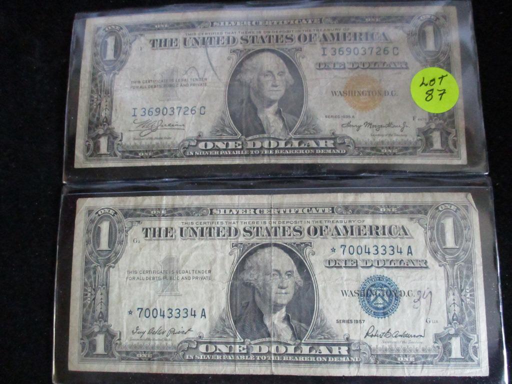 2PC One Dollar Silver Certificate 1935a Yellow Seal, (1 of 1)