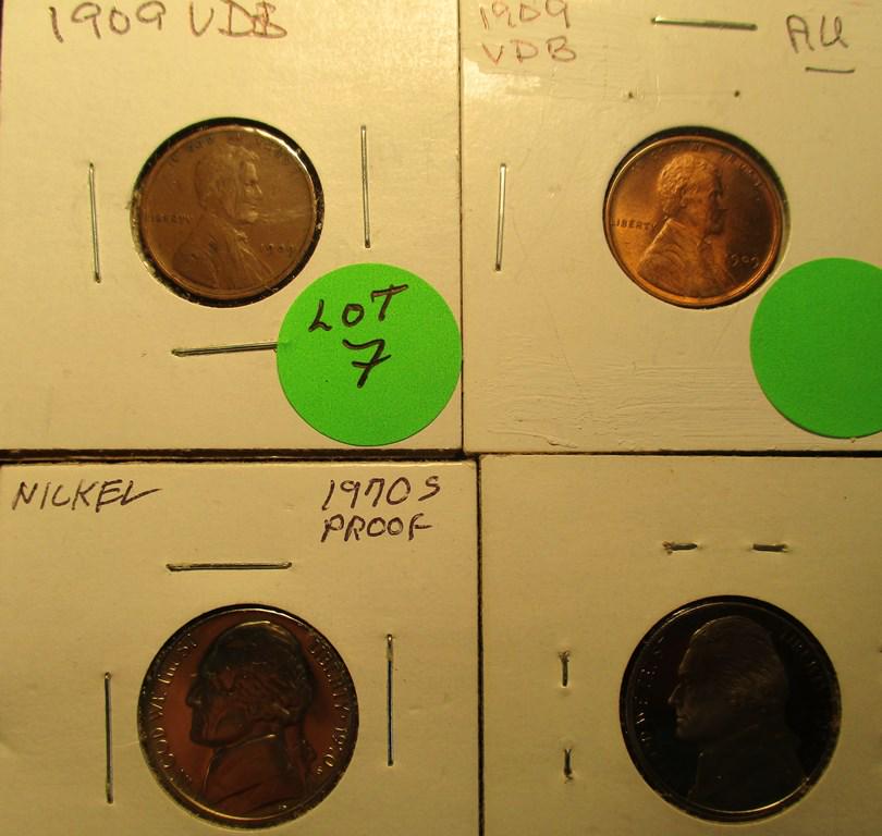 4PC (2) 1909 VDB Cents , 1970s Nickel, 2004s Nickel (1 of 5)