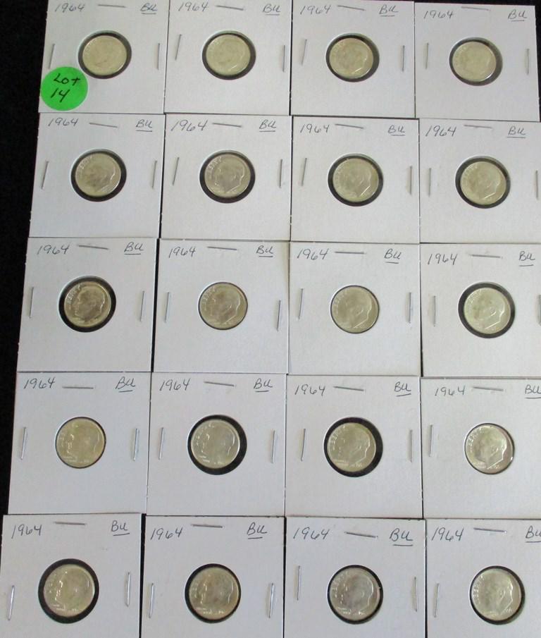 20PC 1964 BU Roosevelt Dimes $2 Face (1 of 6)
