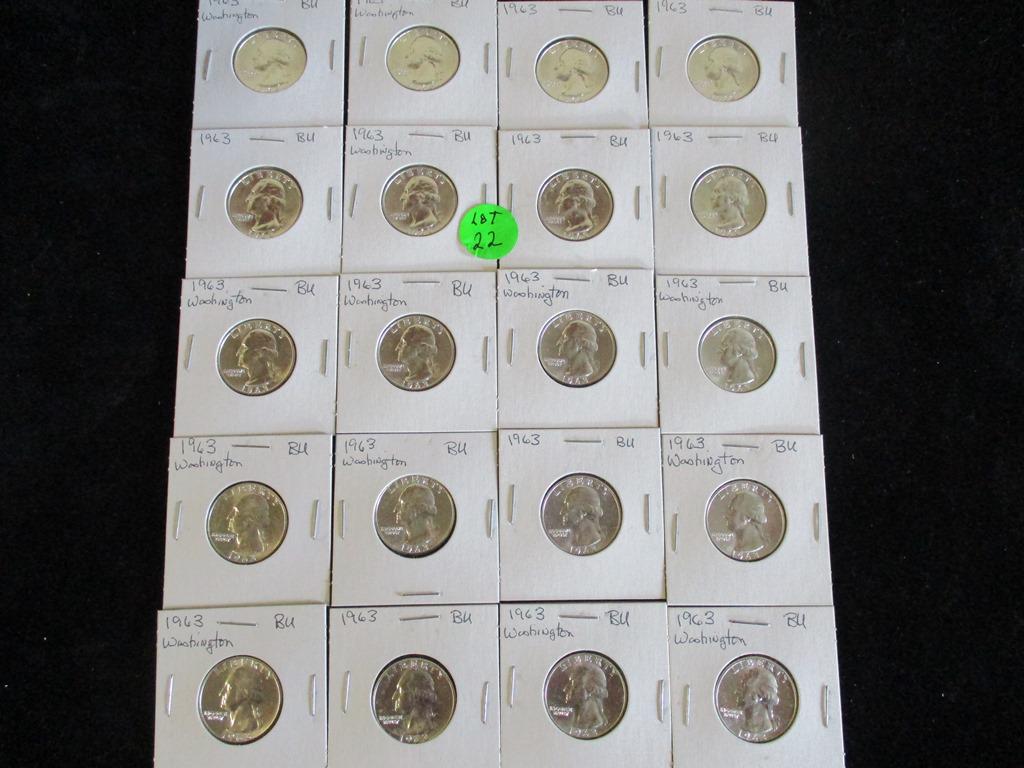 20PC 1963 BU Washington Quarters $5 Face (1 of 6)
