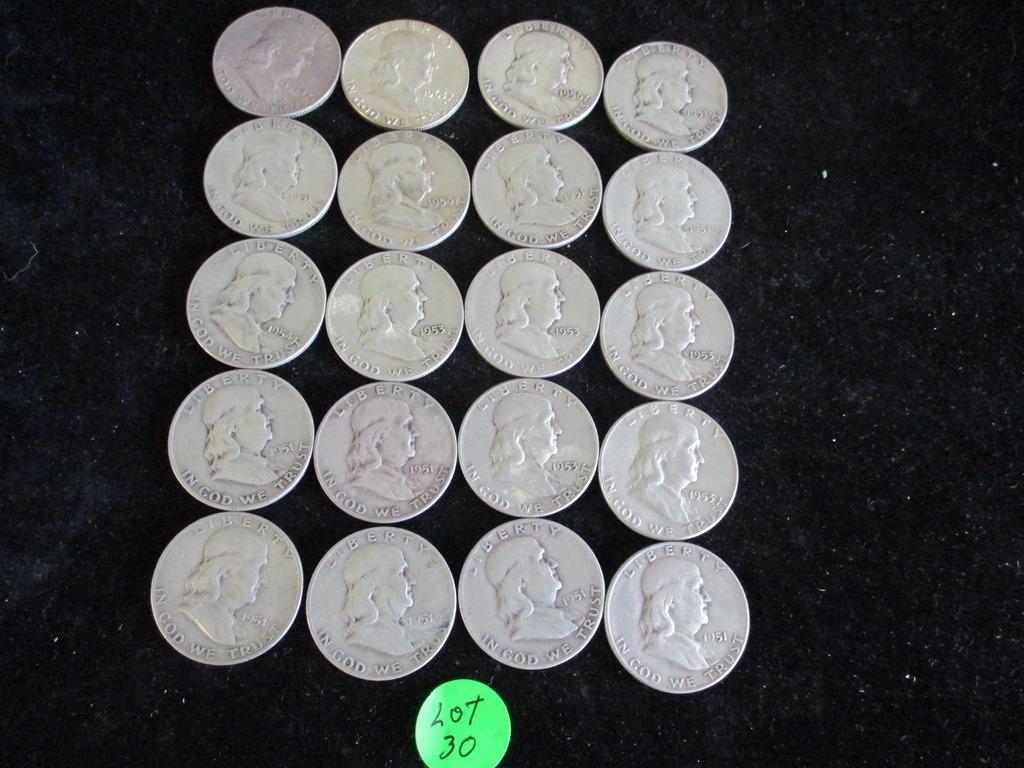 20PC Assorted Franklin Halves $10Face (1 of 6)