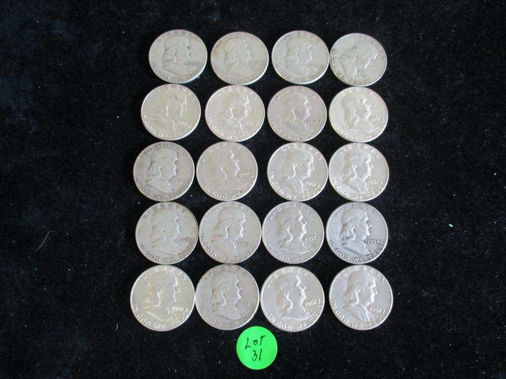 20PC Assorted Franklin Halves $10Face (1 of 6)