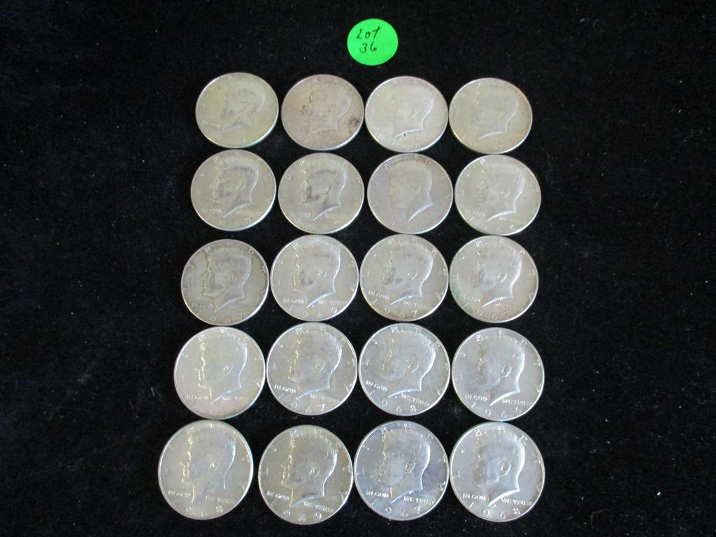 20PC Assorted Kennedy Silver Halves $10Face (1 of 6)