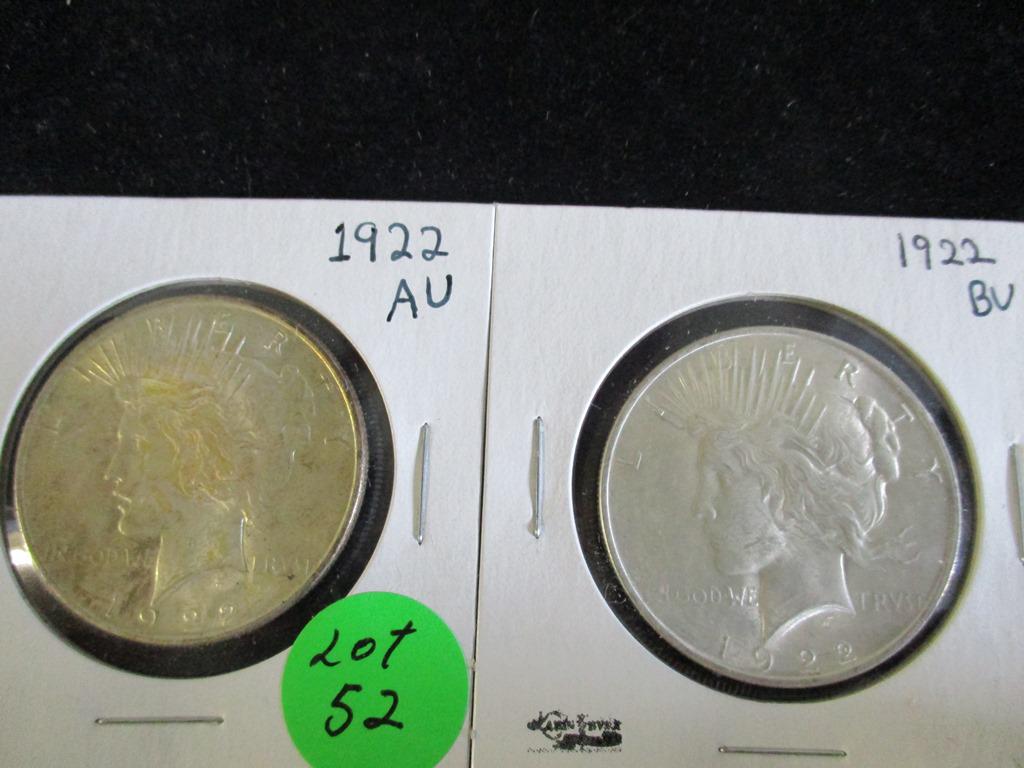 2PC 1922 Peace Silver Dollars (1 of 4)