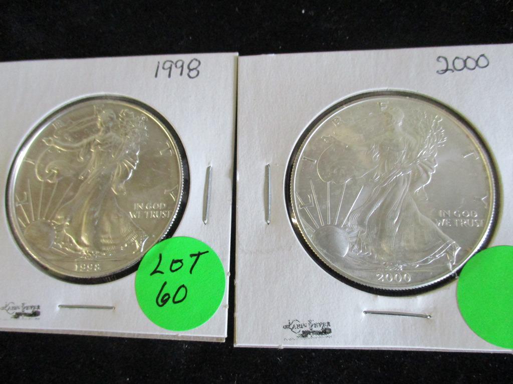 2PC 1998, 2000 Silver Eagles 1oz (1 of 4)