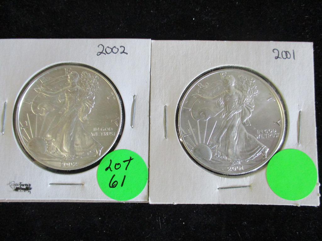 2PC 2001, 2002 Silver Eagles 1oz (1 of 4)