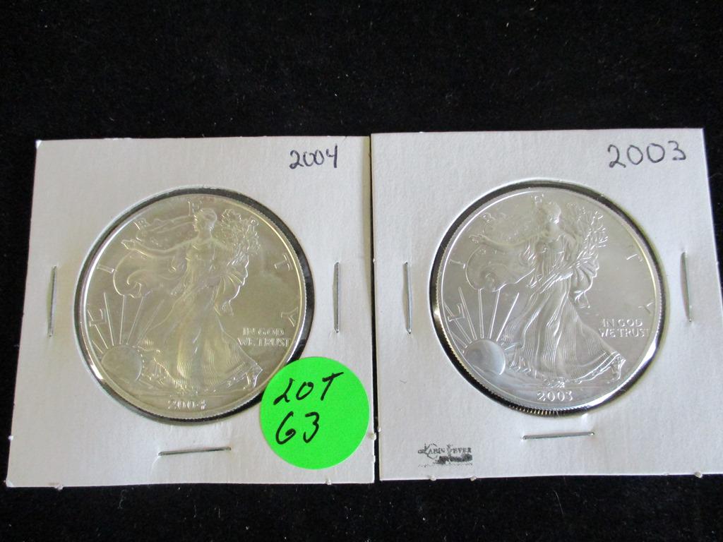 2PC 2003, 2004 Silver Eagles 1oz (1 of 4)