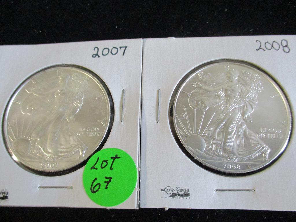 2PC 2007, 2008 Silver Eagles 1oz (1 of 4)