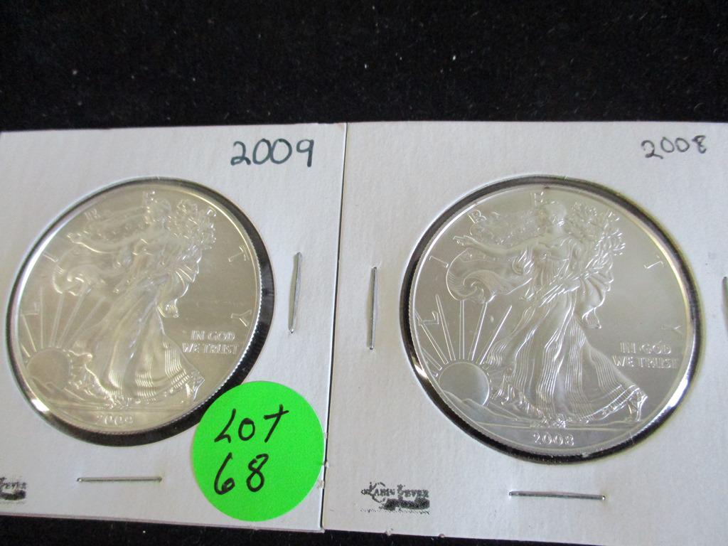 2PC 2008, 2009 Silver Eagles 1oz (1 of 4)