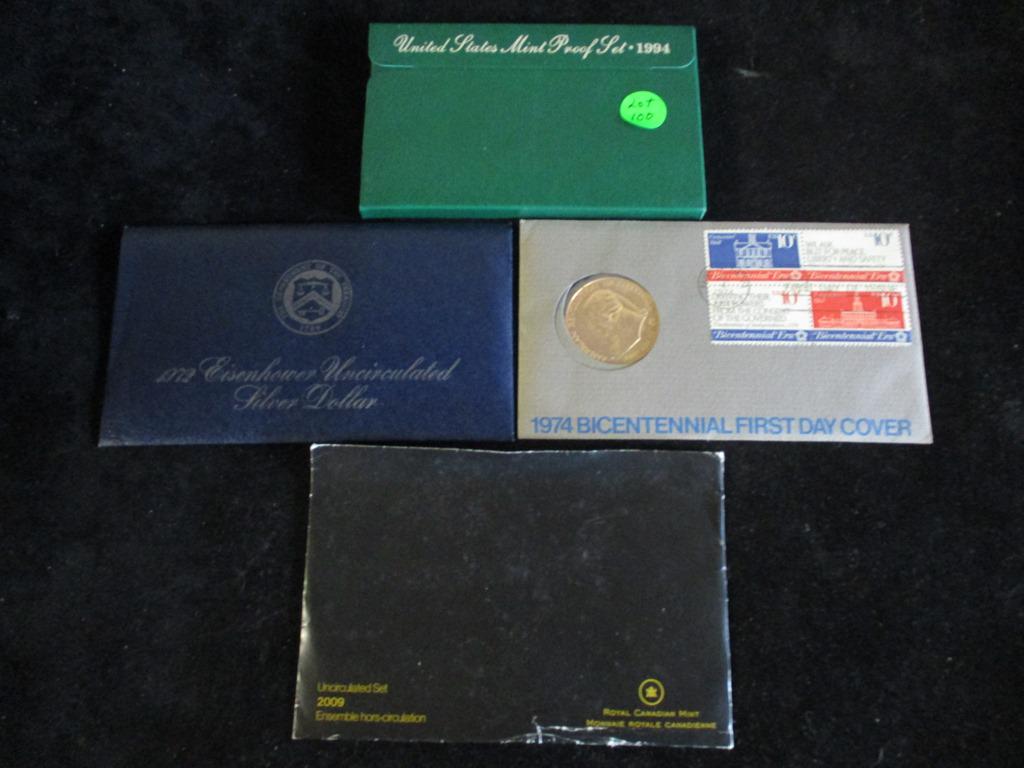 4PC 1994 Proof Set, 1972 Eisenhower UNC Dollar, 2009 (1 of 2)