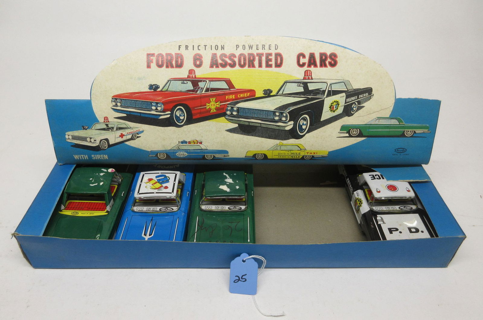 4 SHUDD TIN FRICTION FORD SEDANS IN SET BOX (1 of 1)