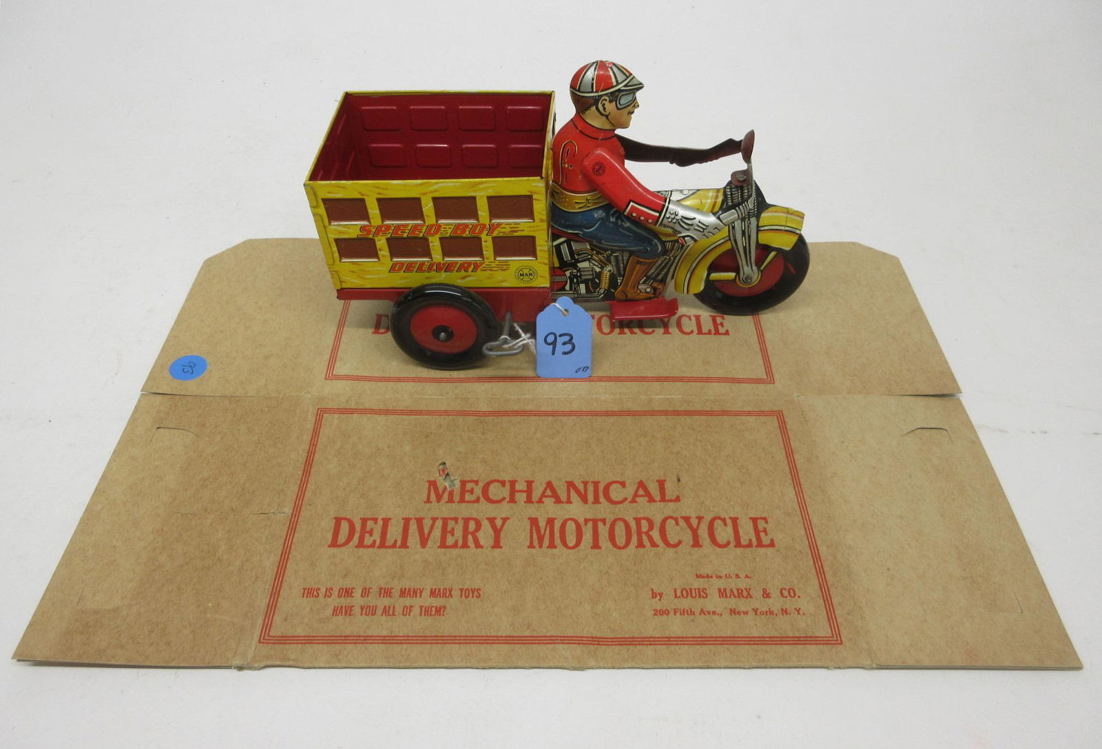MARX "SPEED BOY" DELIVERY MOTORCYCLE WIND-UP OB (1 of 1)